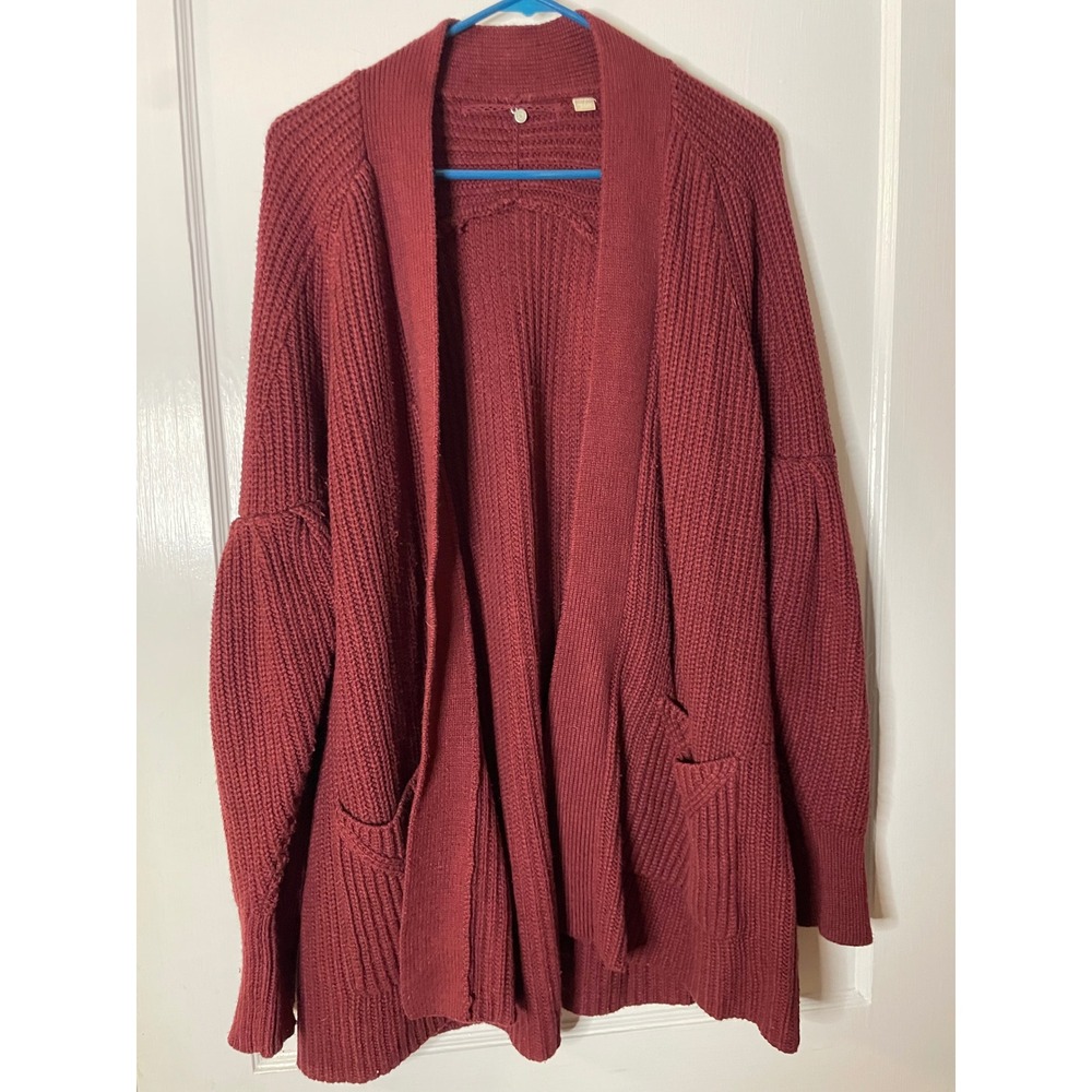 Anthopologie Knitted & Knotted Maroon Open Front Long Sleeve Cardigan‎ Sweater